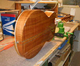 Wedge guitar on bench